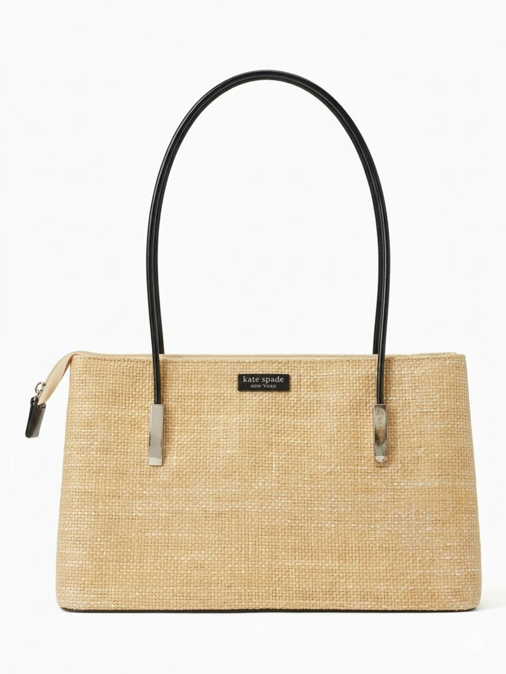 Vintage Kate Spade Straw Shoulder Bag Beige Raffia Gingham Lining